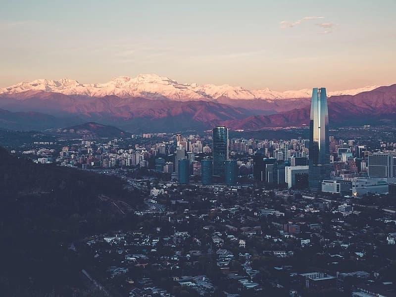 Santiago sunset with Andes mountains